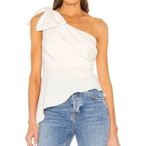 Amanda Uprichard One Shoulder Peplum Blouse Asymetrical Hem Bow Designer Size M